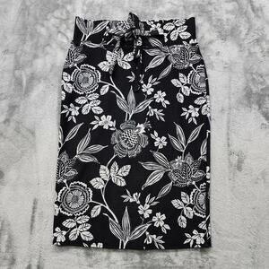 Classic Concepts Skirt Womens S Black White Floral Tie Front Pencil Stretch